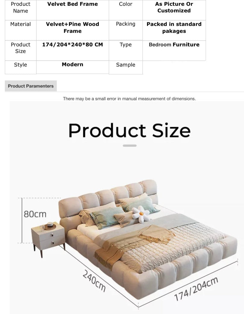 Nordic Bedroom Set Comfortable Solid Wood Frame Velvet Bed Modern Style Bedroom Betten 