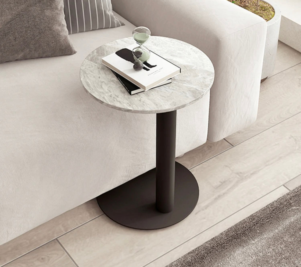 Modern Slate & Wood Nesting Coffee Table - Round Marble-Top Accent End Table