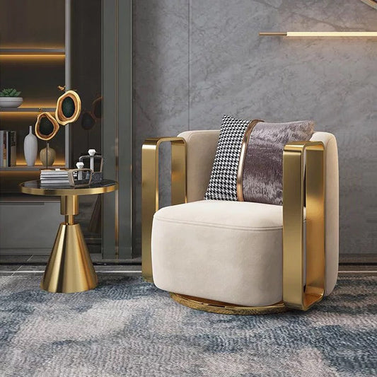 Calla Swivel Luxury Armchair, Gold Metal Frame Lounge Chair Living Room, Office Furniture