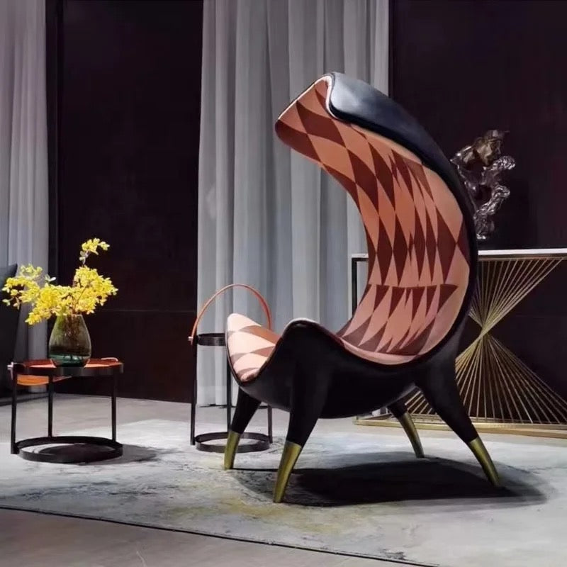 Chaise à oreilles en cuir, Design de luxe, chaise d'appoint de salon, mobilier de bureau et de maison