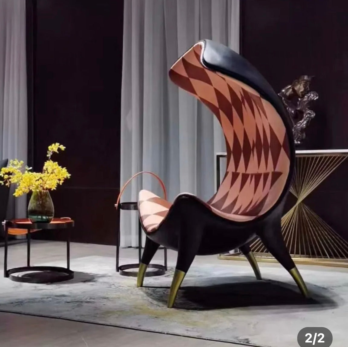 Chaise à oreilles en cuir, Design de luxe, chaise d'appoint de salon, mobilier de bureau et de maison