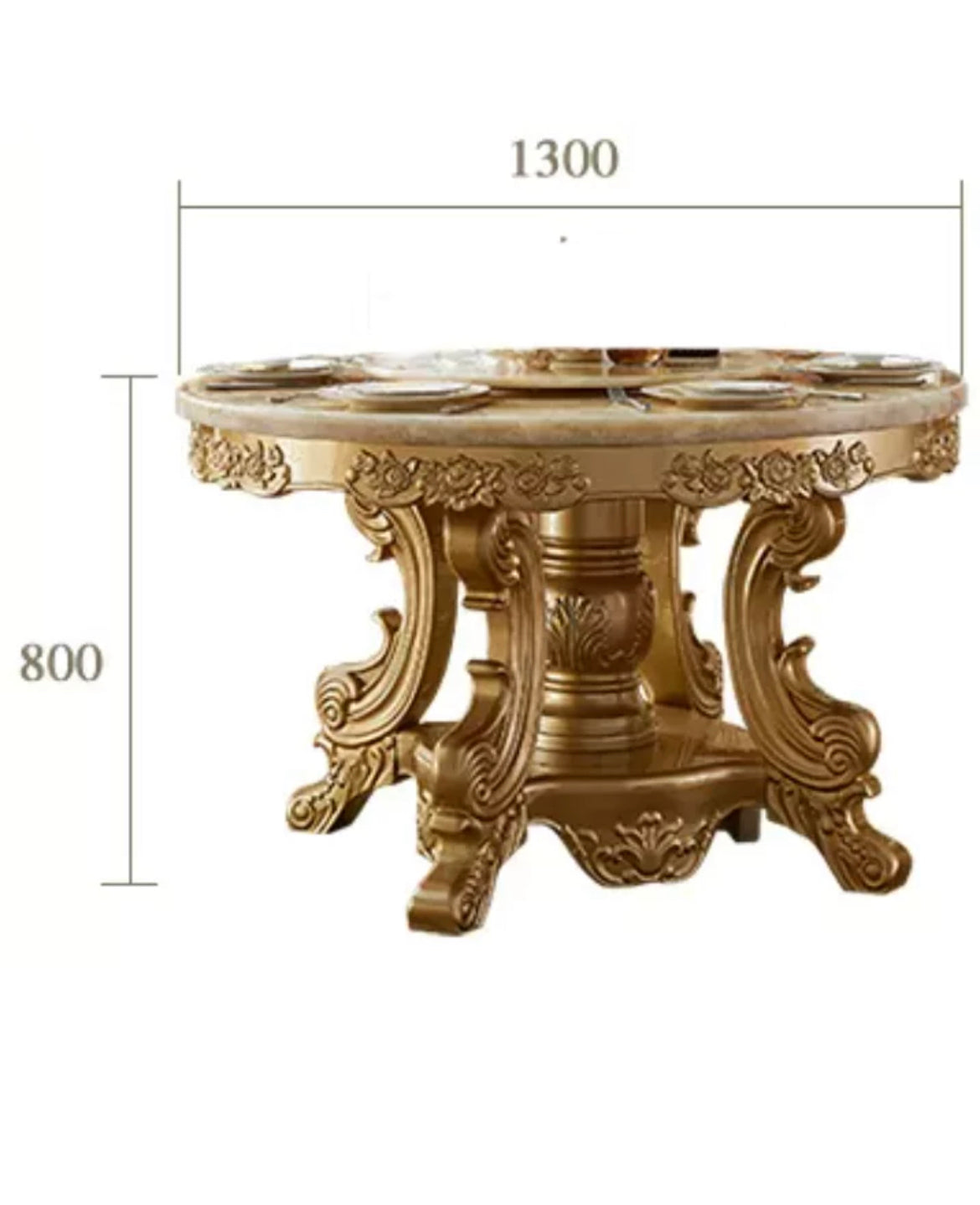 Dining Room Table Set Golden Foil Hand Carved Italian Baroque Design Furniture