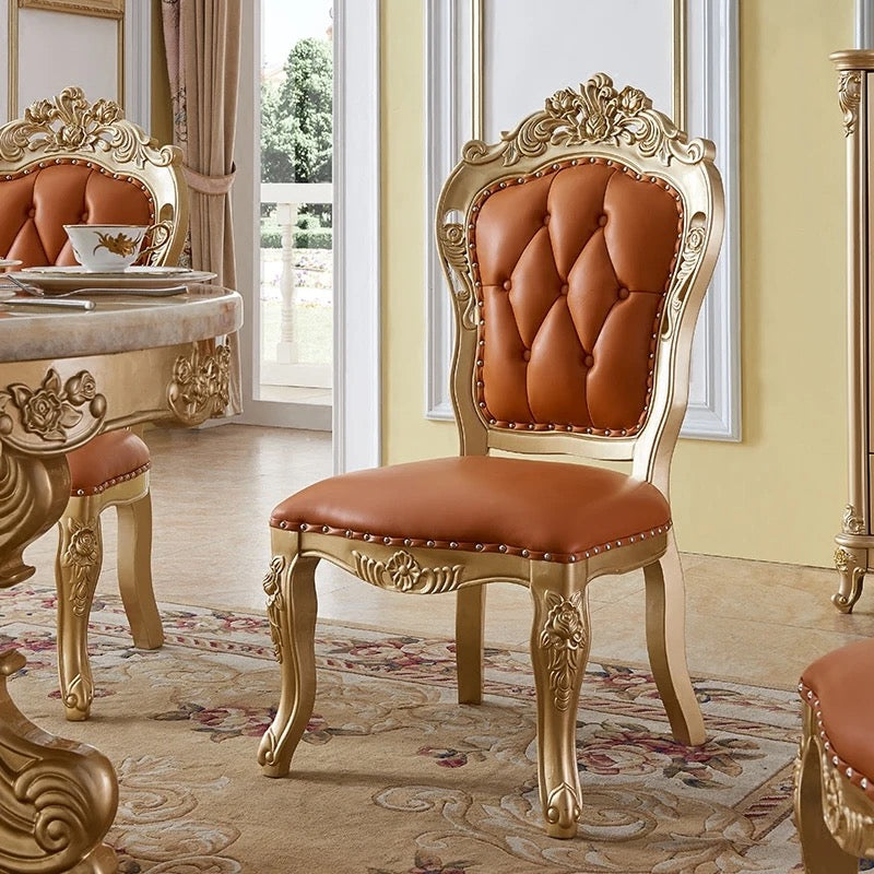 Dining Room Table Set Golden Foil Hand Carved Italian Baroque Design Furniture