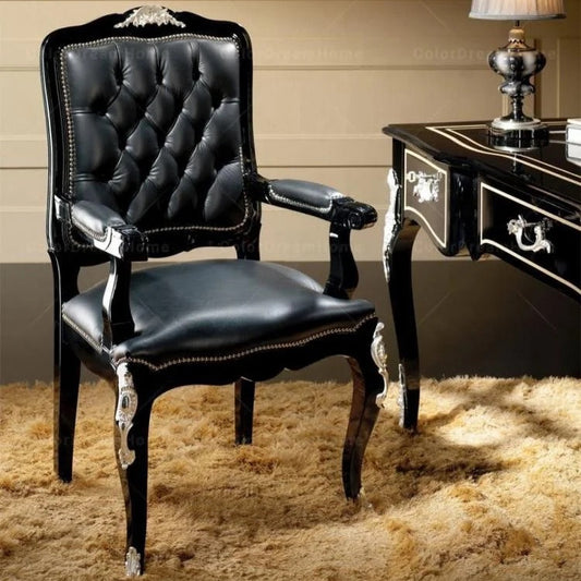 Office Room Design European Luxury Black Wooden Desk and Leather Chair Office Furniture