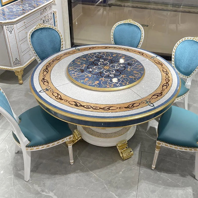 Nordic Luxury Baroque Round Dining Table Set - Antique Gold Custom Design