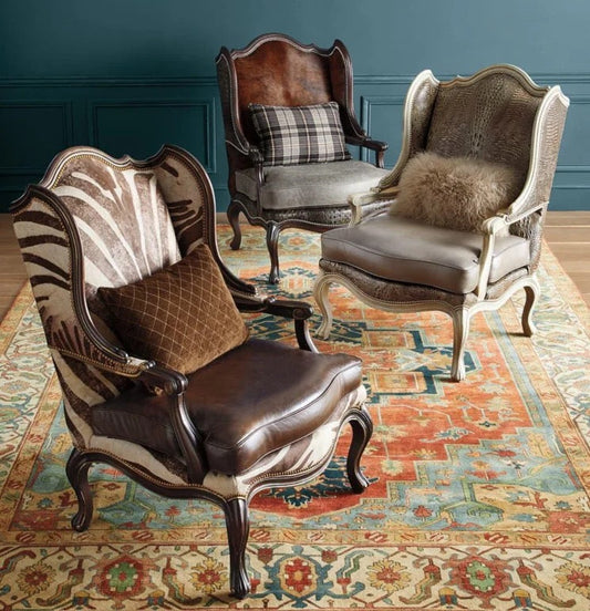 TT Zebra Print Leather Armchair, French-Style Wingback Accent Chair