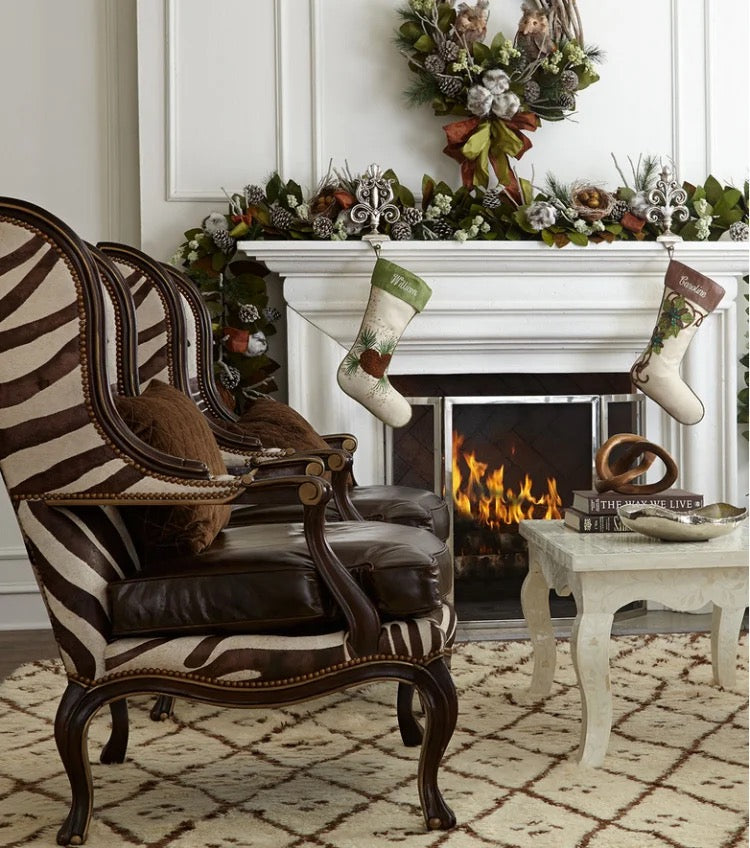 Custom Design Print Leather Armchair, French-Style Wingback Accent Chair
