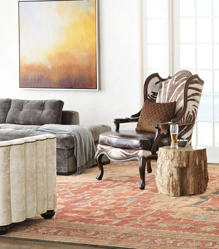 Custom Design Print Leather Armchair, French-Style Wingback Accent Chair