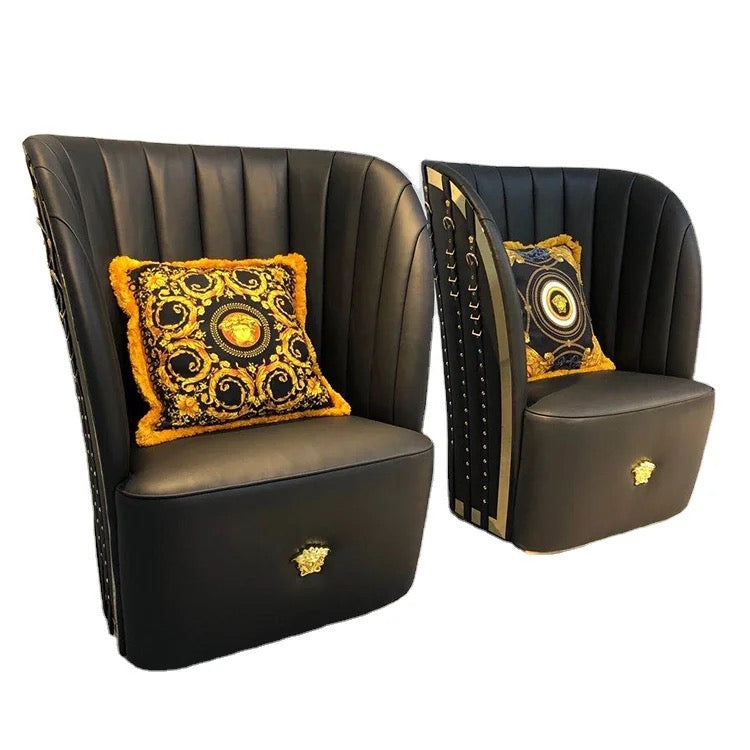 Designer d'intérieur nouveau Design chaise à oreilles de luxe en cuir véritable chaises de loisirs noires 