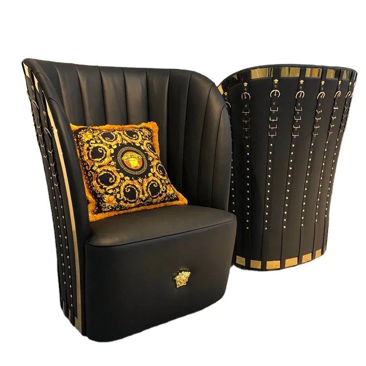 Designer d'intérieur nouveau Design chaise à oreilles de luxe en cuir véritable chaises de loisirs noires 
