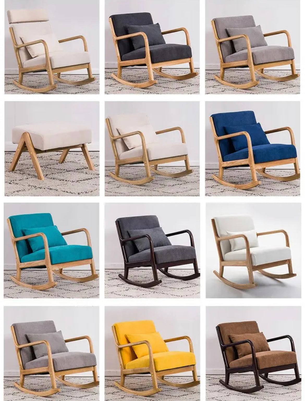 Classic Rocking Chair - Fabric, Armrests, Customizable, Mid-Century