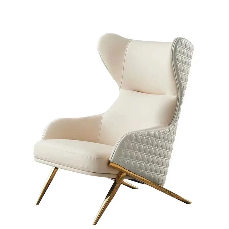 Cleopatra Wingback Chair, Modern Leather Reclining Corner Armchair with Gold-Plated Base