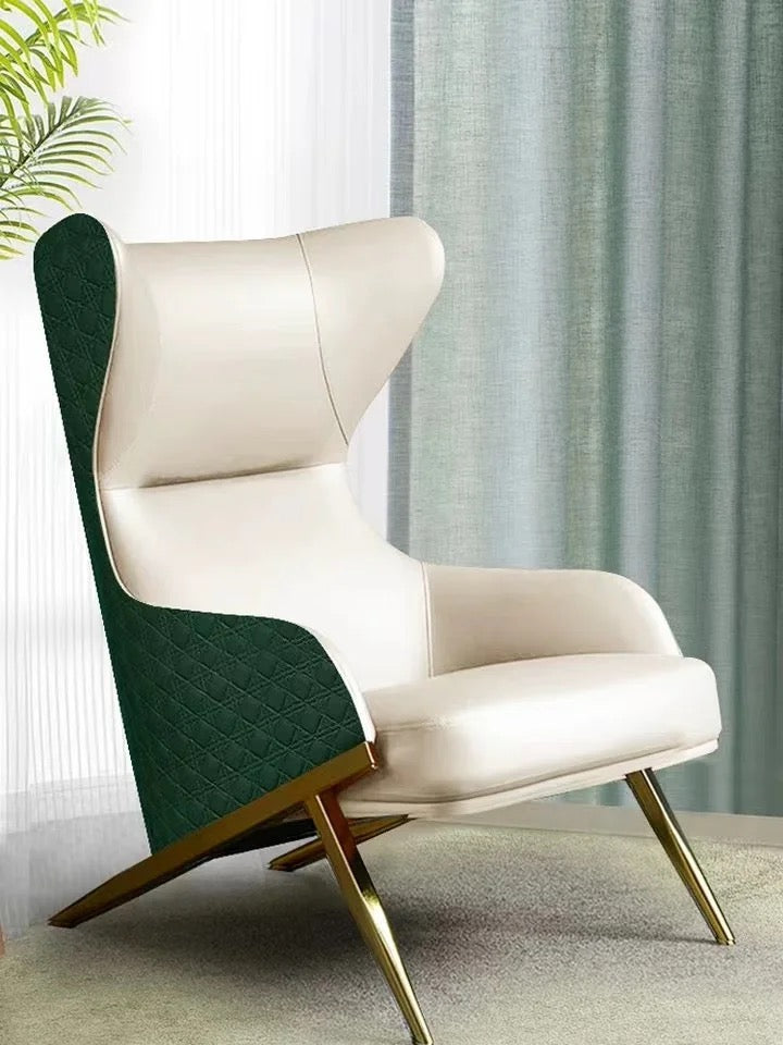 Cleopatra Wingback Chair, Modern Leather Reclining Corner Armchair with Gold-Plated Base