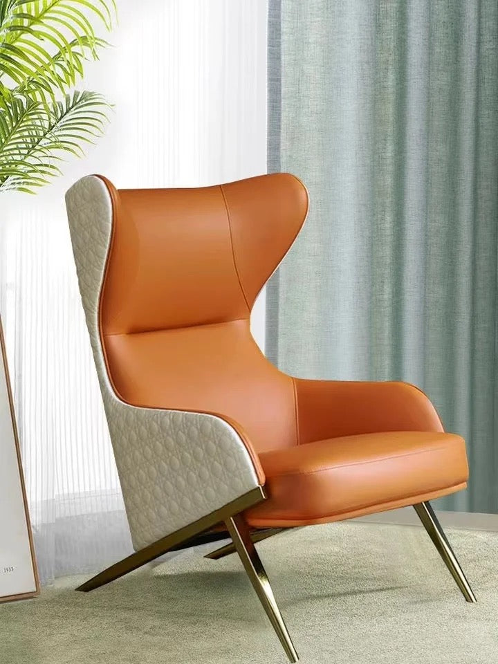 Cleopatra Wingback Chair, Modern Leather Reclining Corner Armchair with Gold-Plated Base
