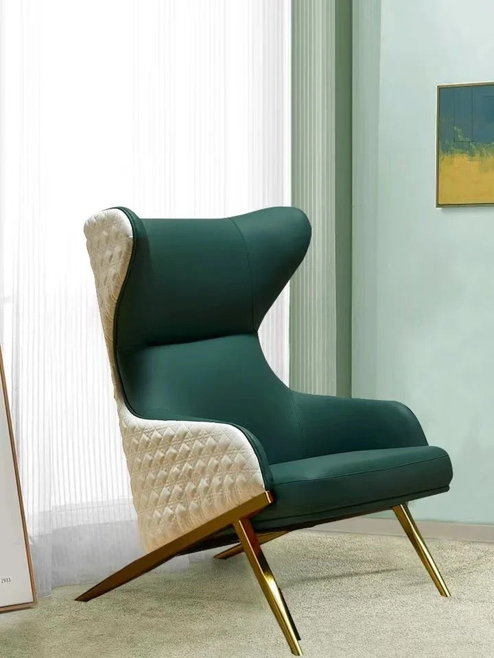 Cleopatra Wingback Chair, Modern Leather Reclining Corner Armchair with Gold-Plated Base