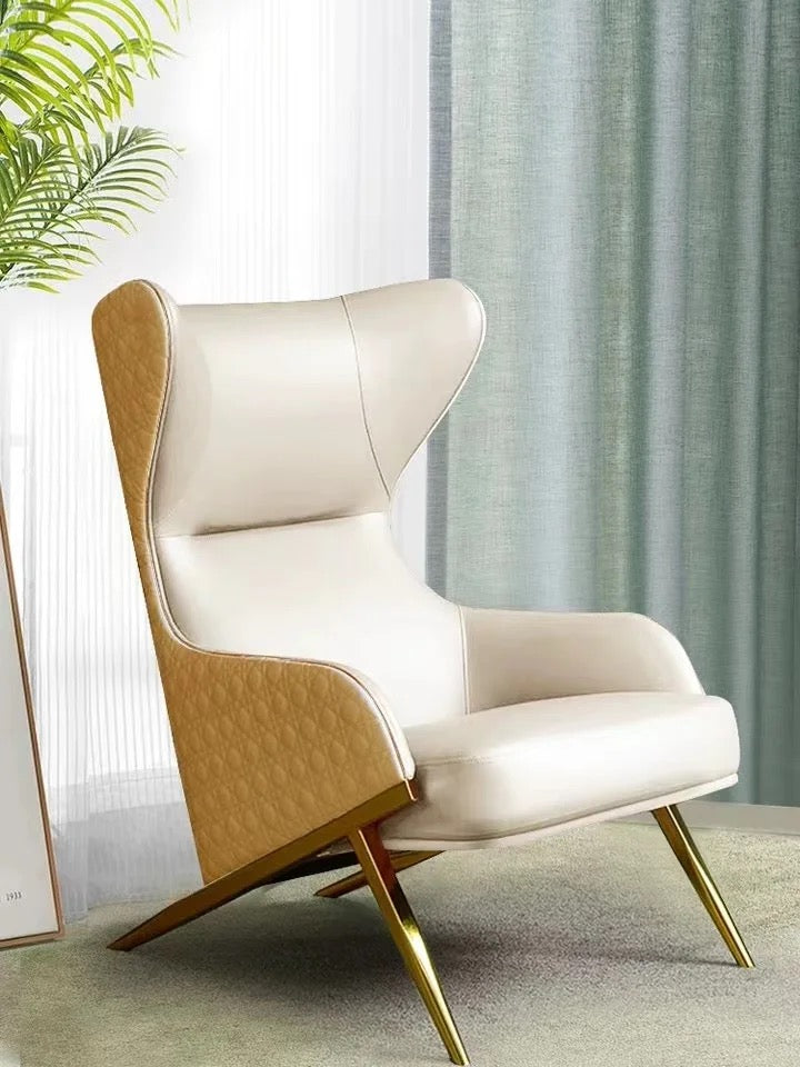 Cleopatra Wingback Chair, Modern Leather Reclining Corner Armchair with Gold-Plated Base