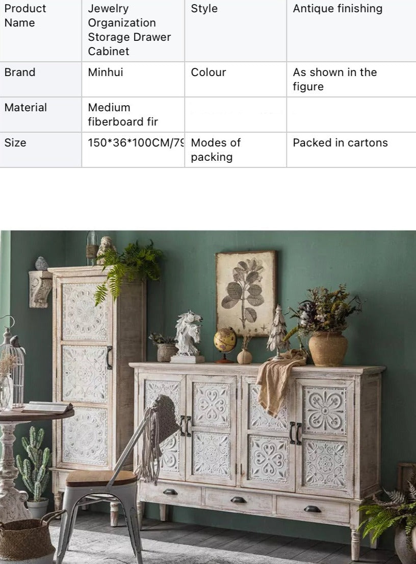 Nordic Vintage Furniture Hand Carved Doors Large Storage Luxury Wooden Cabinet Vintage Schränke