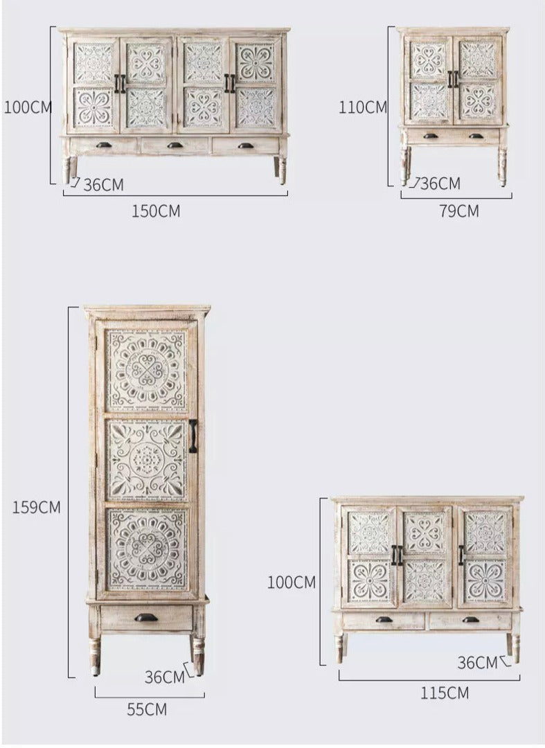 Nordic Vintage Furniture Hand Carved Doors Large Storage Luxury Wooden Cabinet Vintage Schränke