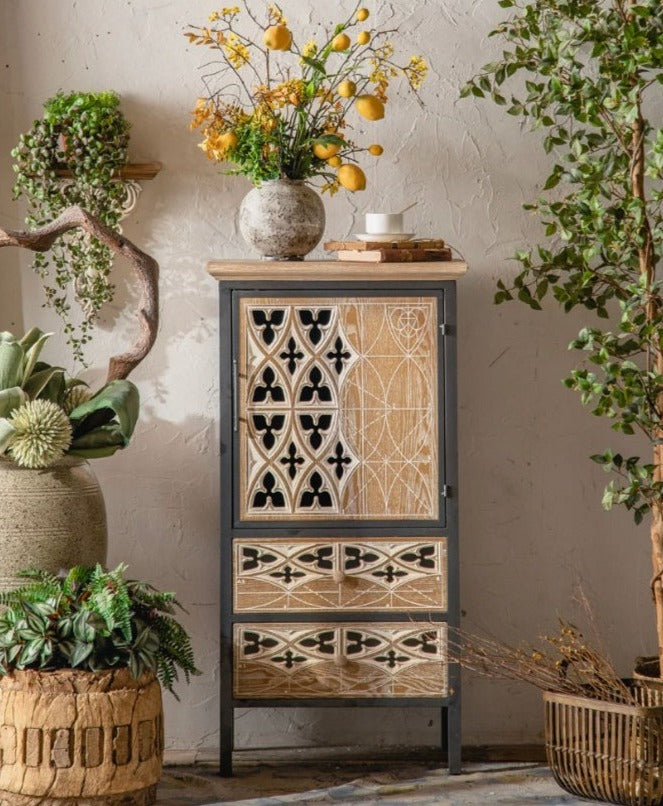Vintage Furniture Cabinets Country Style Carved Hollow Accent Enzo Cabinet 