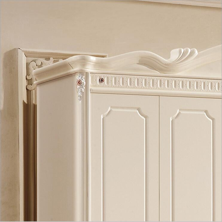 Armario Armario antiguo francés europeo de cuatro puertas, muebles de dormitorio, armario blanco de madera maciza 