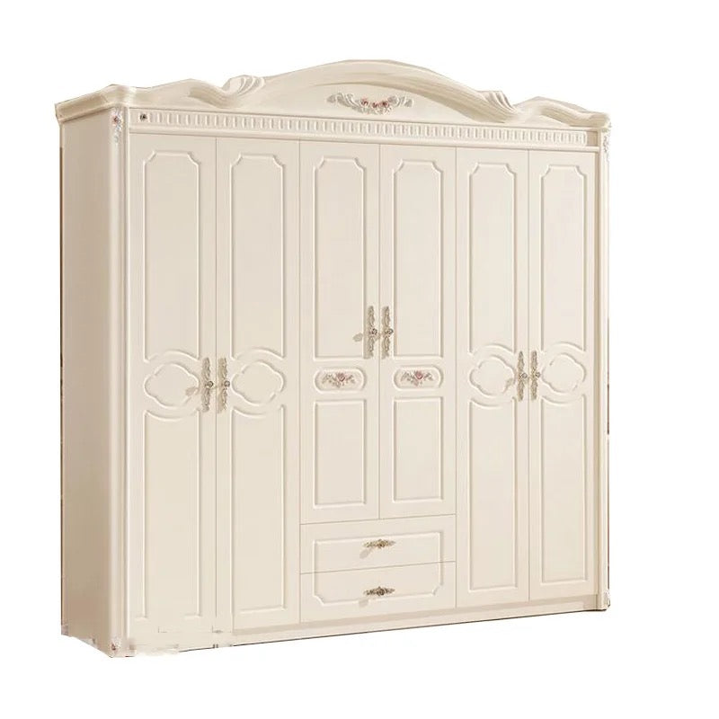 Armario Armario antiguo francés europeo de cuatro puertas, muebles de dormitorio, armario blanco de madera maciza 