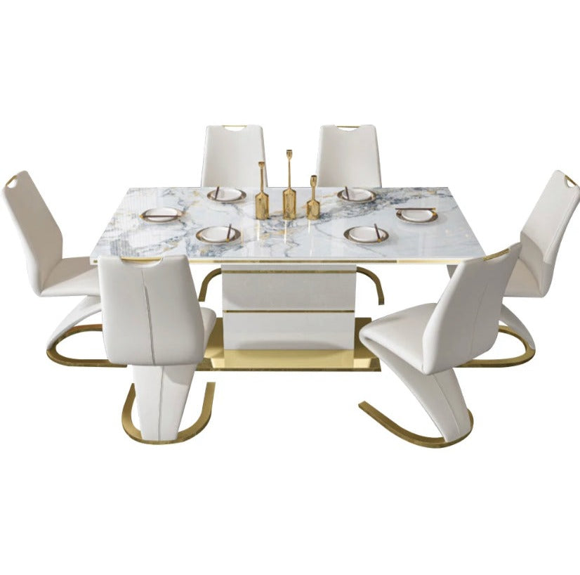 Luxury Mermaid Bright Slate Dining Table - Modern Marble & Stainless Steel Table