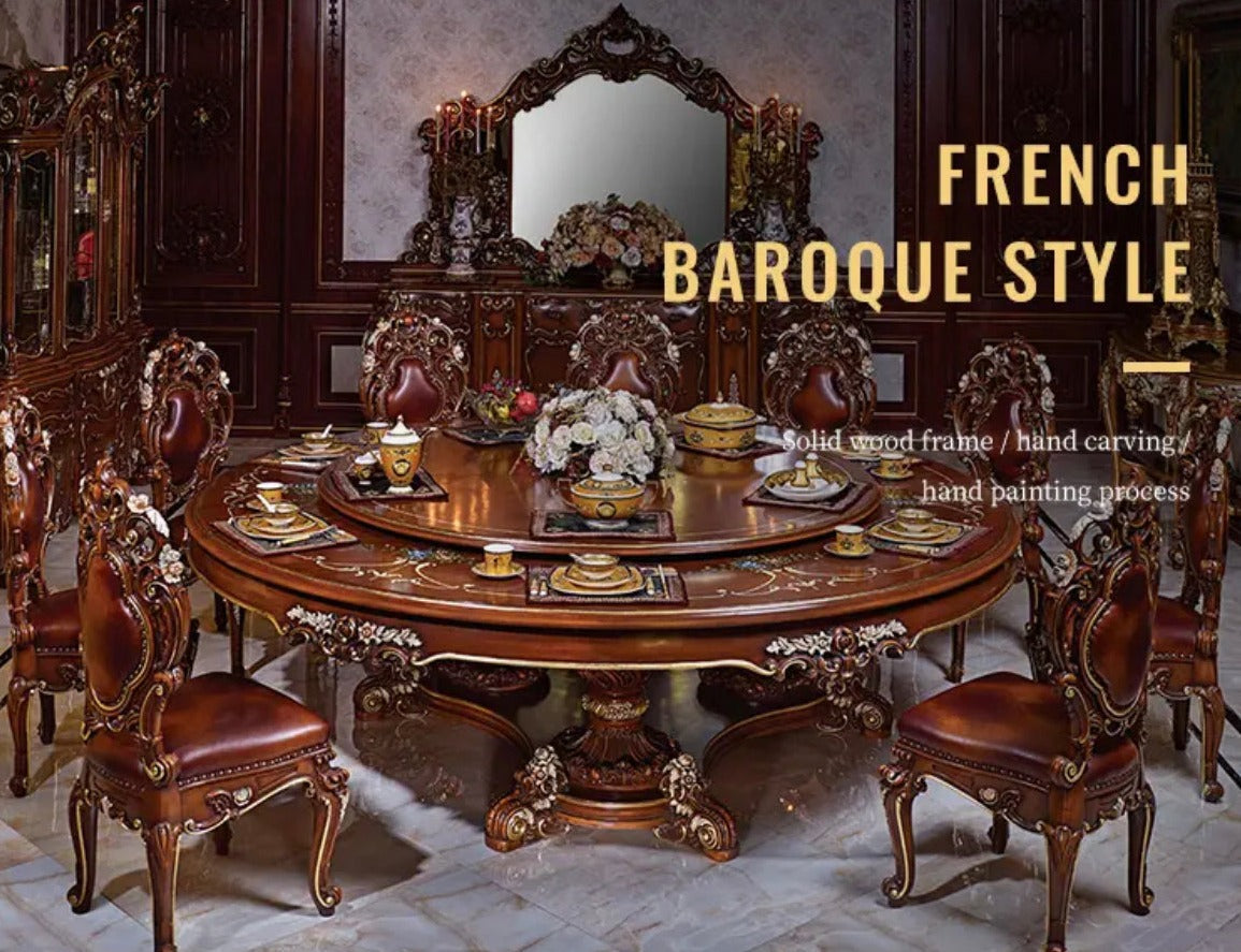 Baroque French Design Luxury Solid Wood Hand-Carved Dining Table - Antique Style, Dining Room Furniture