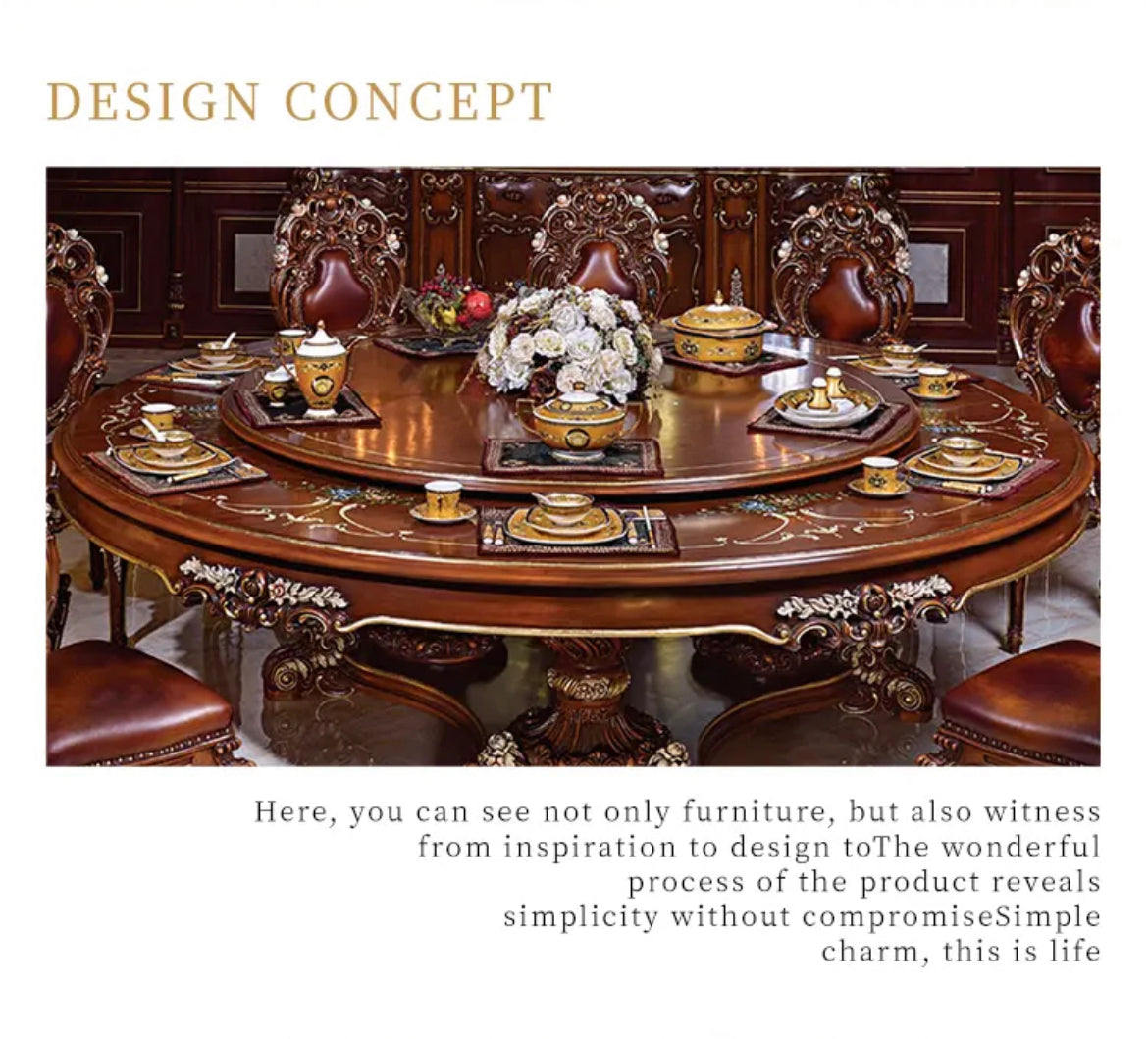 Baroque French Design Luxury Solid Wood Hand-Carved Dining Table - Antique Style, Dining Room Furniture