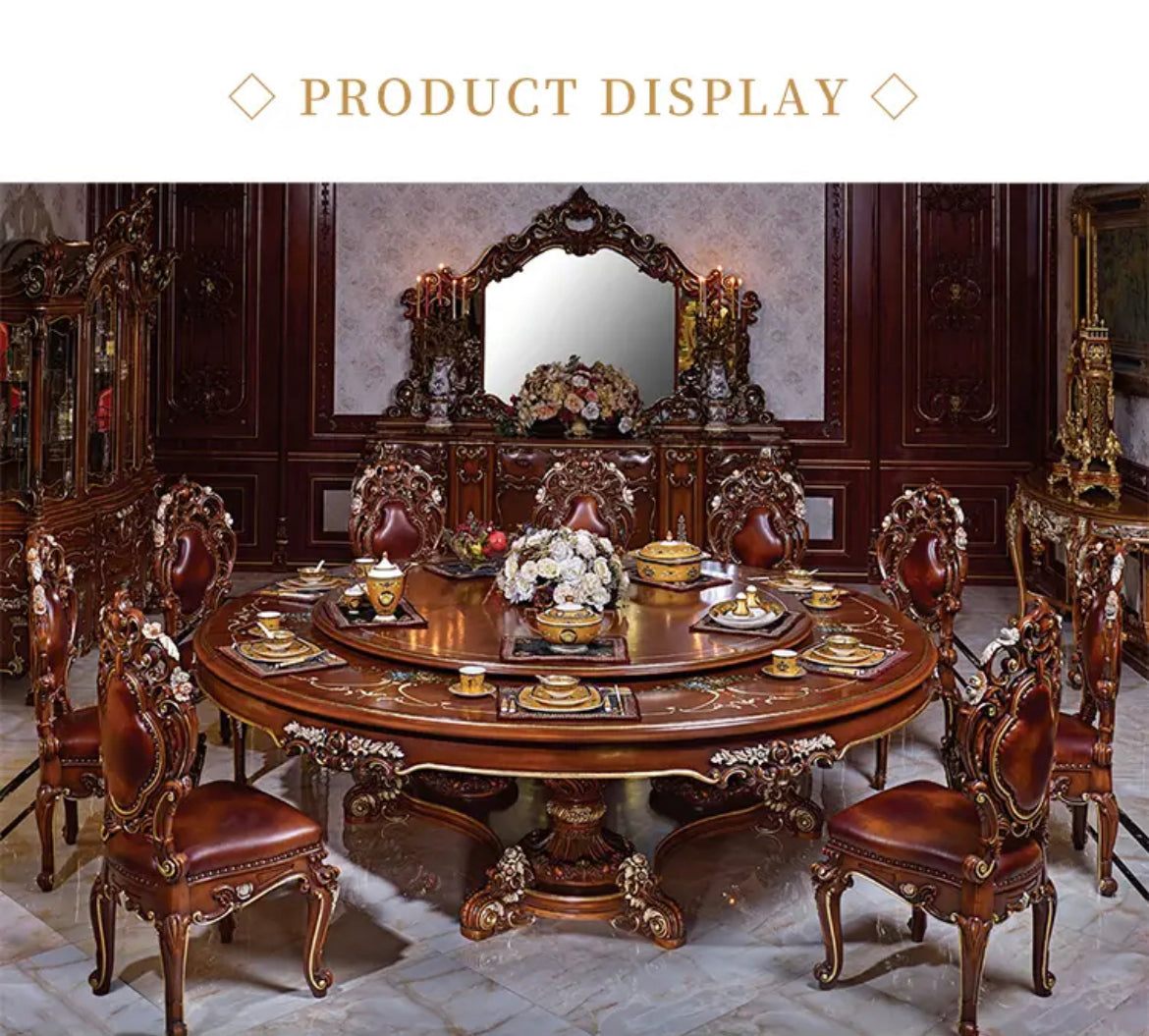 Baroque French Design Luxury Solid Wood Hand-Carved Dining Table - Antique Style, Dining Room Furniture