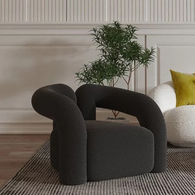 Nordic Black Wool Accent Chair, Modern Adjustable Armchair for Living Room