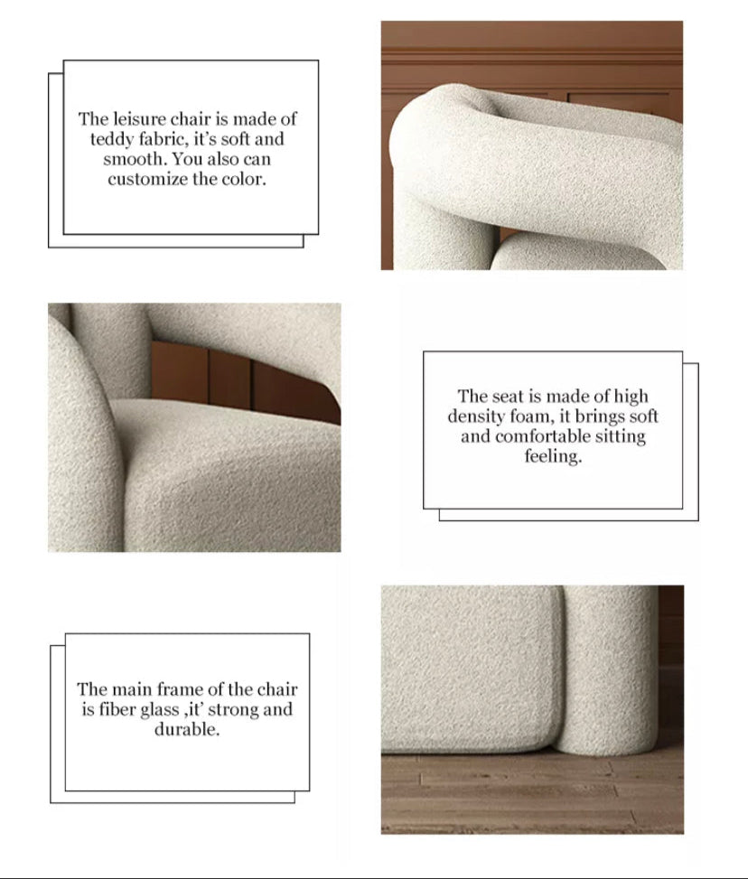 Nordic Accent Wool Armchair, Customizable Velvet Leisure Modern Chair