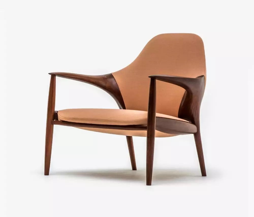 Luxury Walnut Chaise Lounge Chair, Modern Single Armchair for Living Room