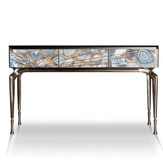 Italian Luxury Marble & Metal Console Table - Custom Arado Vis Design