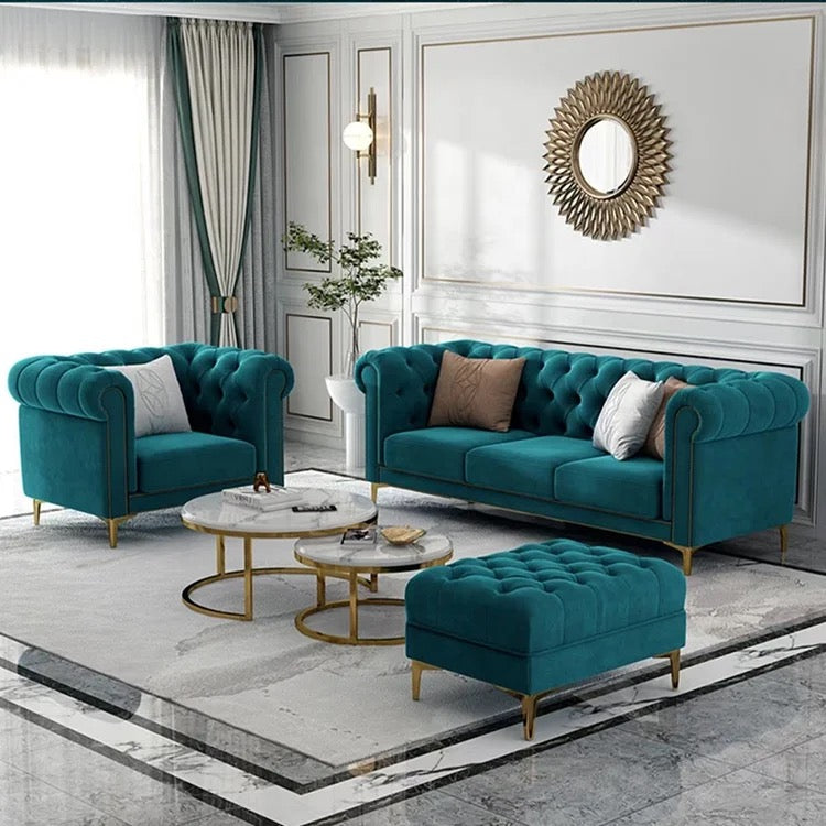 3+2+1 Modern Velvet Fabric Tufted Salon Sofa Set High Quality Chesterfield Living Room Sofas