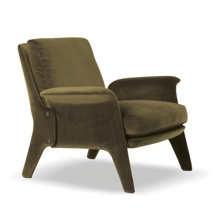 Velvet Lounge Armchair with Ottoman, Modern High Back Chair for Living Room