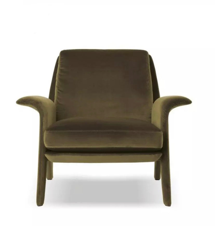 Velvet Lounge Armchair with Ottoman, Modern High Back Chair for Living Room