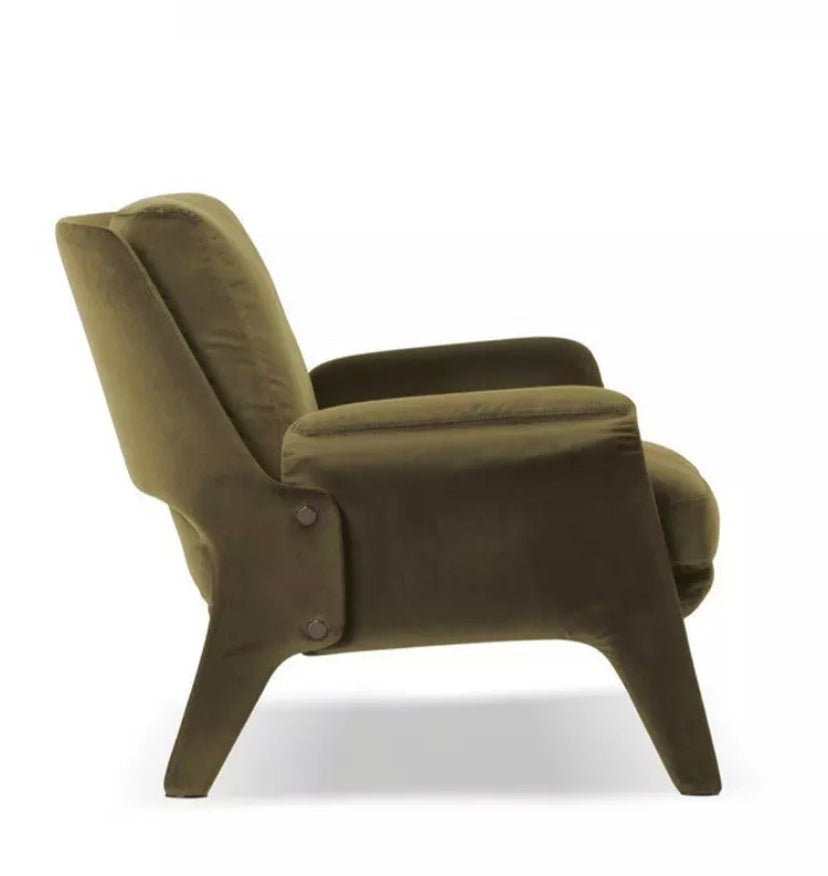 Velvet Lounge Armchair with Ottoman, Modern High Back Chair for Living Room