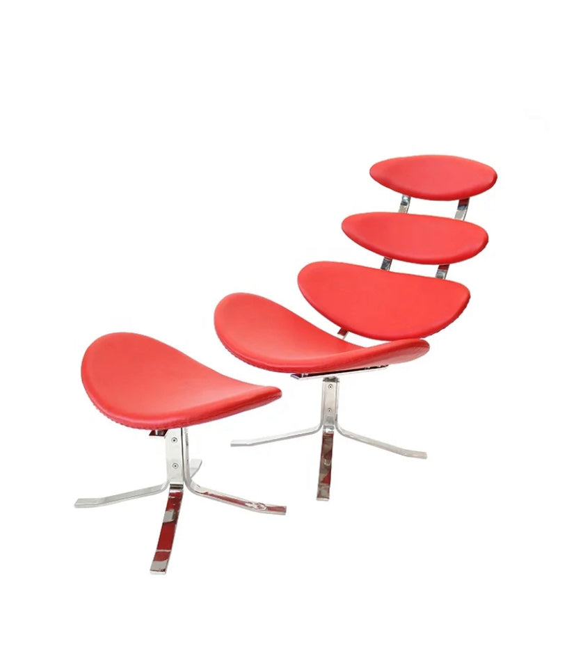Adjustable Leather Corona Lounge Chair, Modern Wing Chair with Ottoman for Office