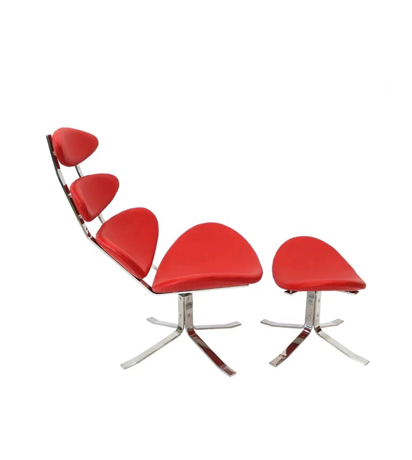 Adjustable Leather Corona Lounge Chair, Modern Wing Chair with Ottoman for Office