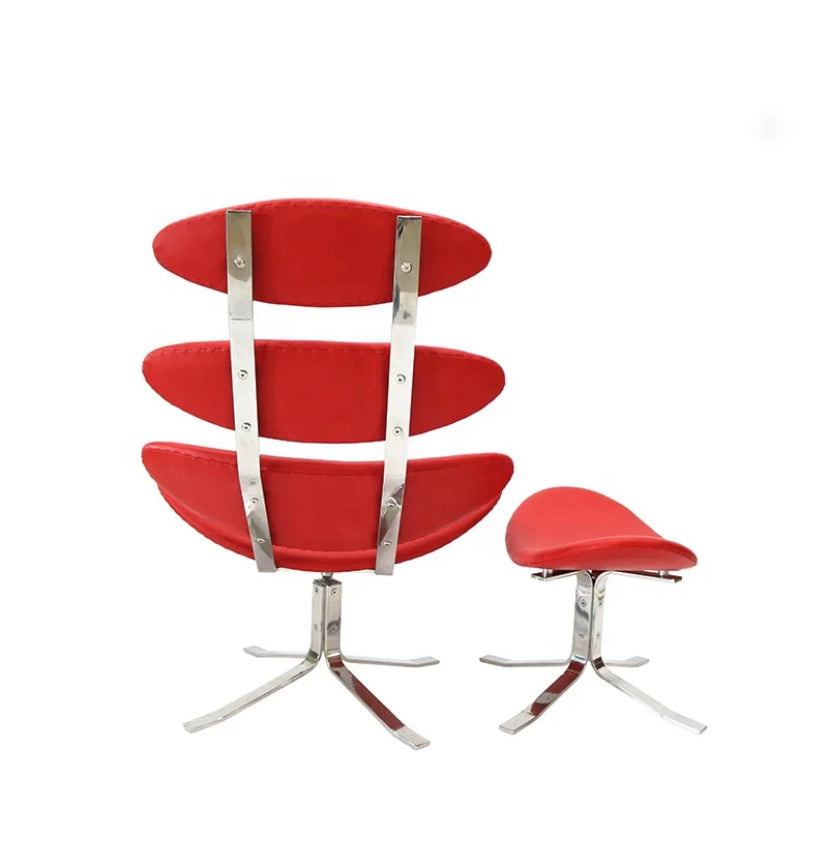 Adjustable Leather Corona Lounge Chair, Modern Wing Chair with Ottoman for Office