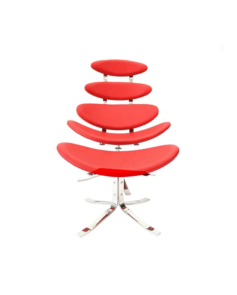 Adjustable Leather Corona Lounge Chair, Modern Wing Chair with Ottoman for Office