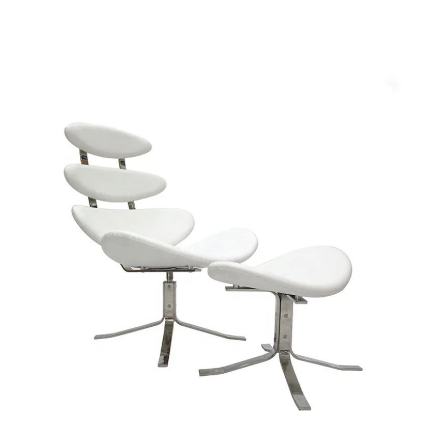 Adjustable Leather Corona Lounge Chair, Modern Wing Chair with Ottoman for Office