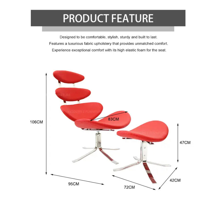 Adjustable Leather Corona Lounge Chair, Modern Wing Chair with Ottoman for Office