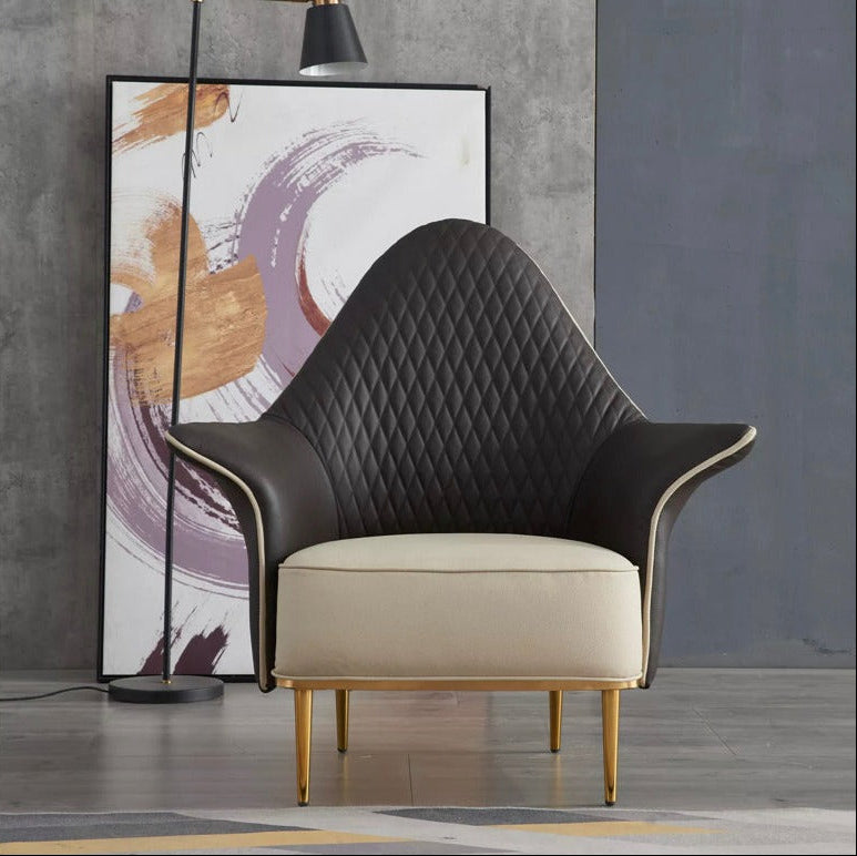 Wing Chair Living Room Furniture Solid Wood Leather Armchair 