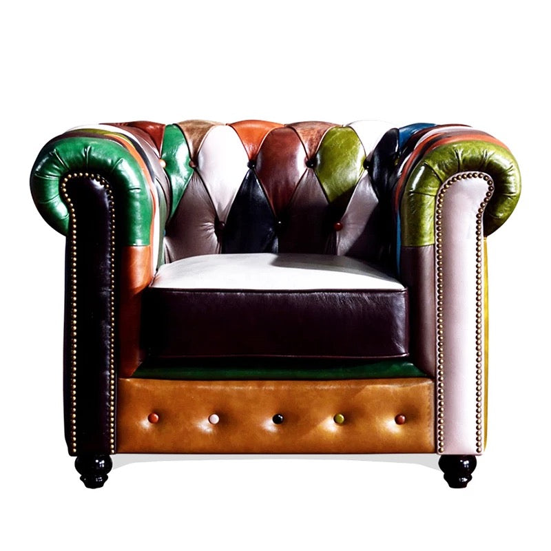 Loyal Furniture Retro Patchwork Chesterfield Wingback Armchair, Multicolor Leather Cigar Chair