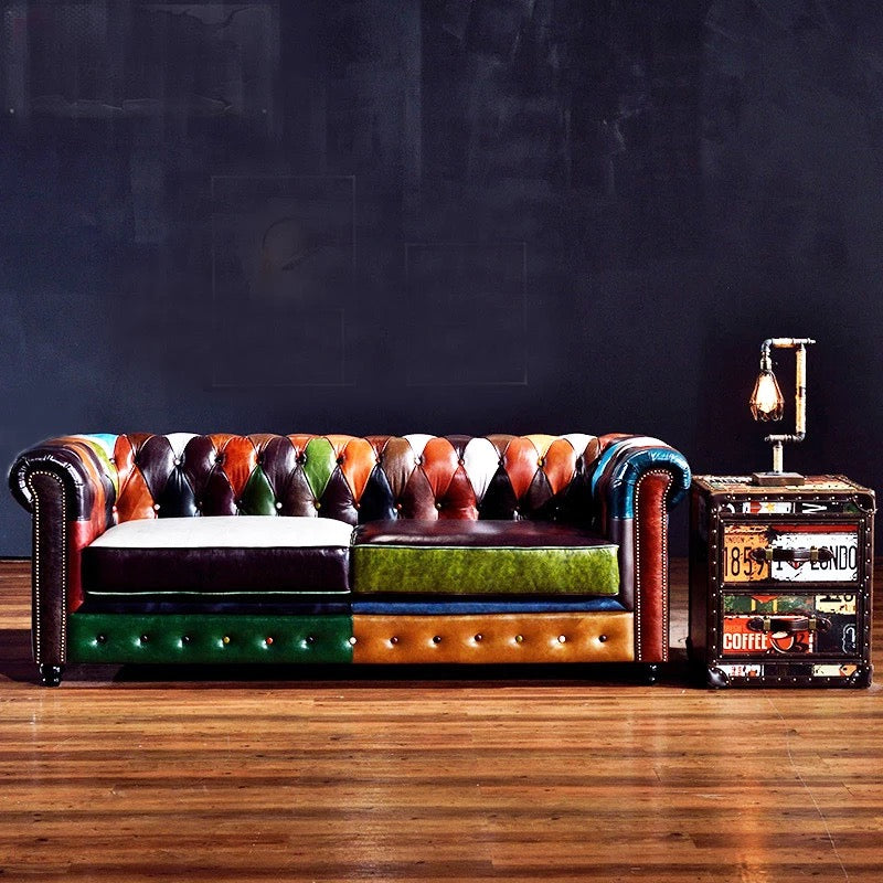 2 Seater Sofa Retro Vintage Patchwork Office Design American Multicolor Leather Loveseat Sofas