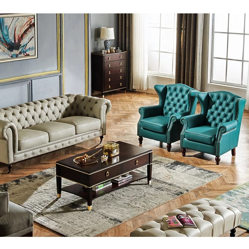 Marco Amoreso Winter's Leather Chesterfield Wingback Armchair, Vintage Accent Chair
