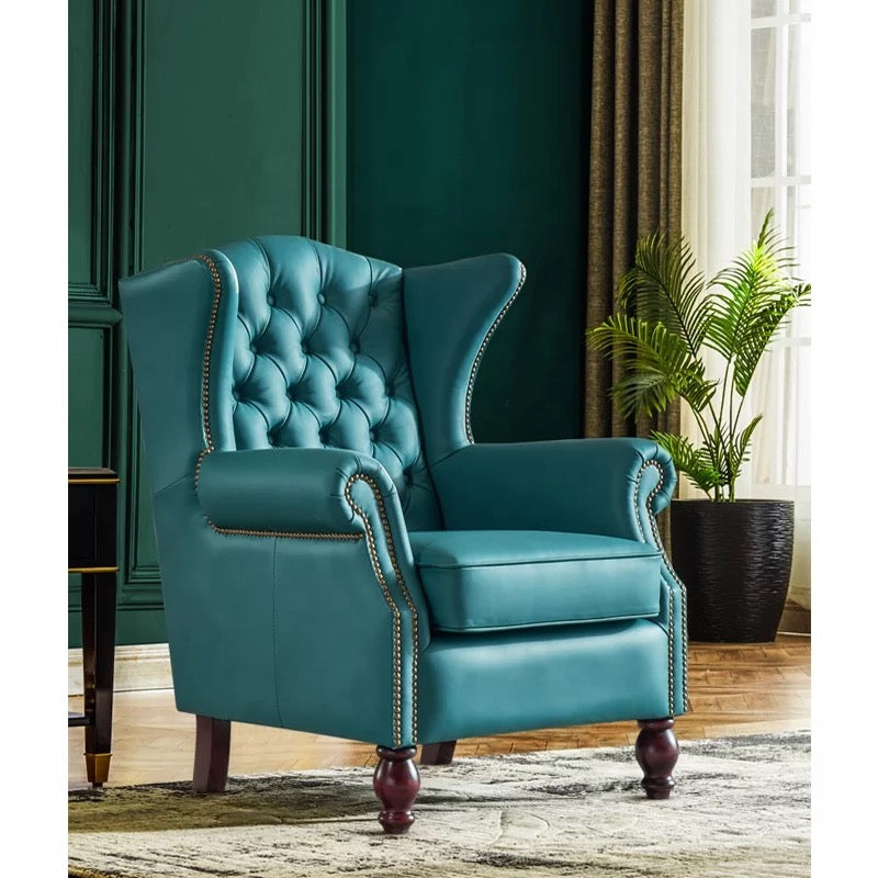 Marco Amoreso Winter's Leather Chesterfield Wingback Armchair, Vintage Accent Chair