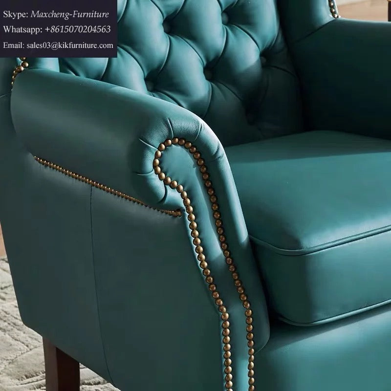 Marco Amoreso Winter's Leather Chesterfield Wingback Armchair, Vintage Accent Chair