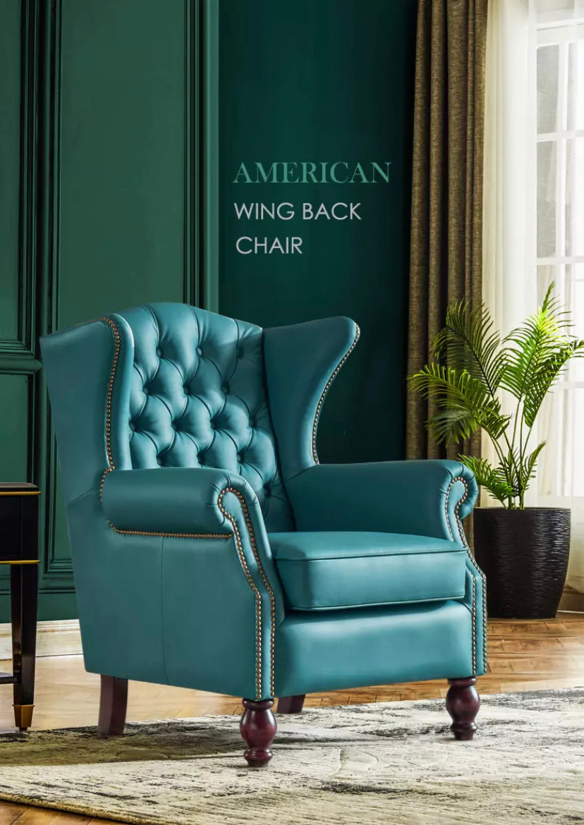 Marco Amoreso Winter's Leather Chesterfield Wingback Armchair, Vintage Accent Chair